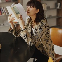 아리아 로맨틱 블랙플라워 체크자켓 플라워자켓 봄자켓 감성자켓 러블리스타일자켓