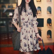 쉬폰원피스 패션 원피스 프릴 봄원피스 고무줄원피스 로맨틱원피스 여성원피스 라인원피스 데이트 꽃무늬 반팔원피스 여름원피스 여자원피스 청순 허리밴딩 봄 밴딩원피스 프릴원피스