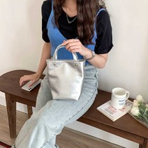 실버 왁스 가죽 미니 핸드백 숄더 크로스 작은 가방, 상세 페이지 참고