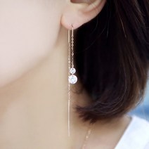 메르시주얼리 14k 18k 사랑이 방울방울 큐빅 롱드롭 체인귀걸이