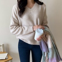 데일리앤 메일 여성 겨울 포근 루즈핏 브이넥 니트