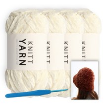 [니뜨] 허니 벨벳 뜨개실(100g) x 4볼+ 허니벨벳 버킷햇도안+모사용코바늘 7/0호, 1_아이보리