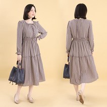 애비뉴투지 엄마옷 모자이크 쉬폰 리본 스모킹 여성 봄 가을 긴팔 롱 원피스 O04206 50대 60대 중년여성
