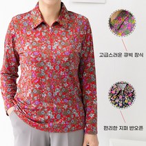 엄마옷마미소 플라워집업카라티 할머니꽃무늬티셔츠 반집업 지퍼티셔츠 촌캉스룩 4060중년여성 마담의류 미씨옷 스판티 엄마옷최자가