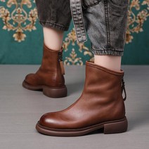 소가죽 패션 캐주얼 빈티지 여성 숏부츠 트랜드 가을 뒷지퍼 라운드 소프트 워커