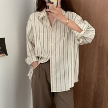 블라우스 남방 구김없는 롱셔츠 스프라이트셔츠 여자 줄무늬셔츠 직장 소라색 오버핏 루즈핏 빅사이즈