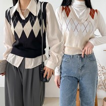주디앤 여성 앤드류 아가일 니트 조끼 2P