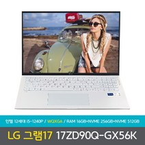 LG전자 LG그램 17ZD90Q-GX56K 램 16GB NVMe256GB NVMe512GB 노트북, Free DOS, 16GB, 768GB, 코어i5, 스노우화이트