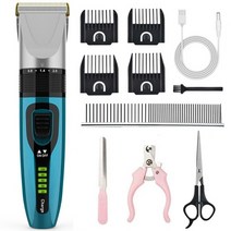Dog Grooming 애완 동물 손질 도구 개 손질 강아지 손질 도구 개 가위 고양이 헤어 트리머 전문 저소음 충전식 동물 미용 키트 기계 컷 면도기 세트, CN, 레드 D