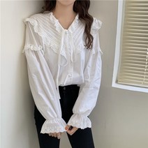 포마인 펀칭 레이스프릴 벌룬소매 블라우스셔츠 러블리블라우스 여성스런 프릴 꾸안꾸 여신룩 여친룩