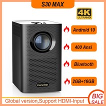 HONGTOP-S30 글로벌 버전 1080P 안드로이드 프로젝터 400 Ansi 루멘 휴대용 스마트 TV 와이파이 홈 비머 LE, 03 S30 MAX BLACK_02 미국 플러그