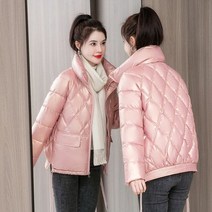 유광패딩 여성 겨울 자켓 2022 새로운 패션 파카 광택 두꺼운 스탠드 칼라 캐주얼 자켓 따뜻한 퍼퍼 코트 여성 면화 파카