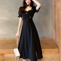 보헤미안 원피스 여성 프렌치 뚱뚱한 빅사이즈 블랙 클래식 슬림핏 우아한 헵번풍 달짝지근함 가염 2155112599
