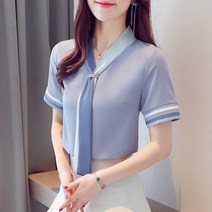 Joyce shop 여성셔츠 23 봄 여성 여자 여름 쉬폰 리본 레이스 프릴 카라 캐주얼 정장 빅사이즈 블라우스 셔츠 의류 패션 원피스