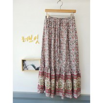 플라워 에스닉 허리밴딩 셔링롱스커트