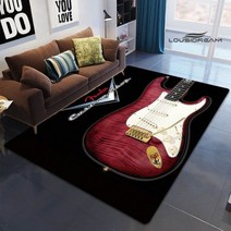 펜더 기타 로고 인쇄 카펫 거실 침실 비 슬립 아트 장식 선물 사진 소품, 160x200cm, 4