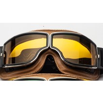 스키 고글 보드 고글오토바이 바이크 모터사이클 고글 레트로 고급 방풍 가죽 선글라스, 실버 프레임 옐로우 렌즈
