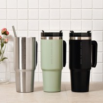 1+1 이중 진공 스텐 파스텔 텀블러+뚜껑+전용빨대 세트 900ml 2p, 아보카도그린(2개)
