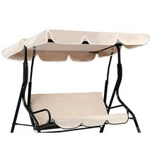 캐노피 그네 정원 안뜰 야외 스윙 의자 해먹 여름 방수 지붕 캐노피 교체 스윙 의자 천막, 베이지색 3-4명