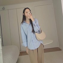 로지코튼 / 핀턱 커프스소매 바스락 옥스퍼드 소라색셔츠