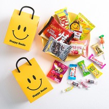 스마일 손잡이 간식구디백 [무료라벨] 어린이집 답례품 학교간식 유치원 학원 단체과자선물 어린이날 단체선물 주일학교 간식선물 학원 학교 어린이날 선물, 스마일 간식 구디백