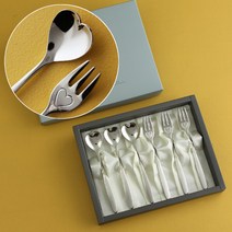 인스푼 티스푼포크 돌 결혼답례품, 엔젤하트 6P (포크3+티스푼3), 인쇄함 / 포장 (빨강도트), 1세트