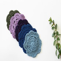 홈데코 블루계열 핸드메이드 뜨개도일리 티코스터 10cm, 연보라