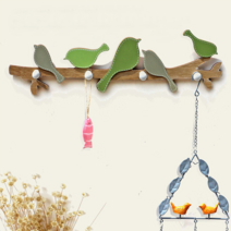 유니크 원 버드 나무 벽걸이 옷걸이 소품걸이, 그린, 1개