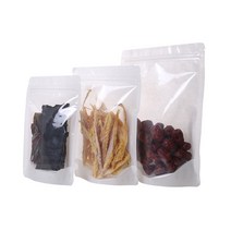 전면투명 후면한지 지퍼스탠드 봉투 15x22+4cm 100장 /한지봉투/한지포장/한지파우치/건어물봉투/건어물파우치/멸치포장/건새우포장/버섯포장, 1개