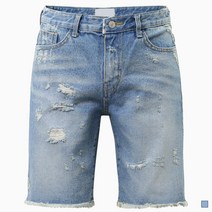 피플룩 컷팅 데미지 청반바지 남녀공용 롤업 찢어진 데님 팬츠