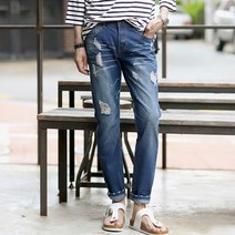 플레이즈 남성용 주름워싱화이트데미지데님팬츠4233 청바지