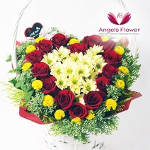 엔젤스플라워 전국꽃배달서비스 생화 장미꽃바구니 관엽식물 축하 프로포즈, F15_엘레강스레드하트 고급형, 1개