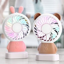 러블리 LED미니선풍기 휴대용선풍기 충전식, 핑크, 곰돌이