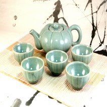 청자 호박 주전자 및 잔 세트 (6P) / 다기 술병 차주전자 다관 찻잔