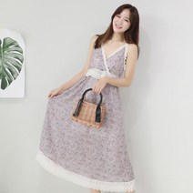 플레이팝 여성용 끈 플라워 레이스 롱원피스