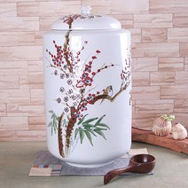 안녕도자기 20kg들이 쌀항아리 백자 매화 +쌀바가지