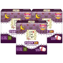 쏘피 귀애랑 안심숙면 330 오버나이트 날개형 생리대, 패드형, 12개입, 3개
