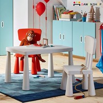 [당일출고] 이케아 MAMMUT 사각테이블 + 등받이의자2개 세트, 테이블레드 레드2개