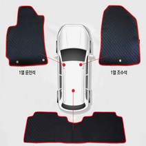 원씽 무취 고무 발판 깔판 풀세트 자동차매트, 알페온(5P), 레드테두리