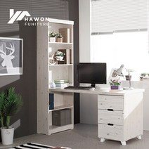 하원가구 해피룸 키큰 600책장+1500상판+서랍통 책상, 600책장+1500상판+서랍통_책상세트_워시