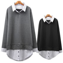 쁘니걸 에이스브이넥남방 빅사이즈 여성용 블라우스 셔츠 롱 카라 여성긴팔셔츠 레이어드