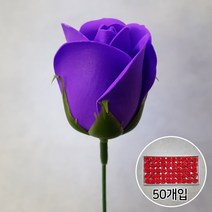 비누꽃 2겹장미 50개입 꽃다발 꽃바구니 다이 DIY 재료, 진보라+일반꽃대