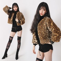 호피 숏 퍼 자켓 페이크 fur 레오파드 털