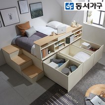 동서가구 시스템 평상형 멀티 수납 이층 벙커 침대 슈퍼싱글 프레임+책장 DF638917, 오크