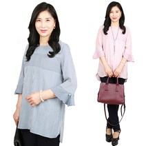 노브패리스 UJO1155스트라이프 진주 블라우스 티셔츠 66~88 중년여성 할머니 군살커버 여름 국내생산 하객 블라우스 칠부 7부 티셔츠 세일상품 특가상품
