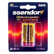 쏀도리 AA 충전 건전지 2알 500회 700mAh 재사용 니켈 카드뮴 충전지 니카드 전지 Ni-Cd, 1set