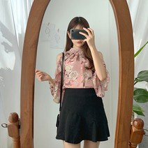 심쿵주의1플라워프릴어깨트임쉬폰 블라우스