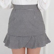 옷이야 언발 프릴 체크 미니스커트 스커트