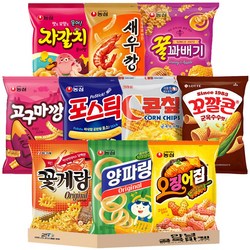 인기 봉지 과자 10종 세트 ( 농심 새우깡 고구마깡 자갈치 꿀꽈배기 포스틱 롯데 꼬깔콘 (군옥수수) 크라운 콘칲 빙그레 꽃게랑 양파링 오징어집 ) 스낵 세트, 안녕종합스낵 10종, 1세트