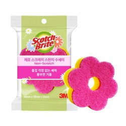 [3M]제로스크래치 플라워 스펀지 수세미(2입) 핑크, 12개, 2개입